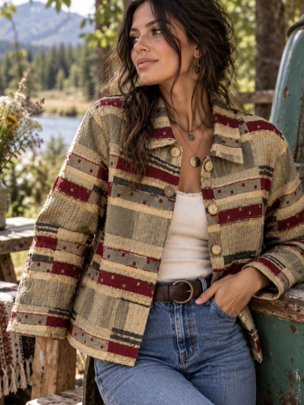 Vintage Anu by Natural 100% Cotton Tapestry Woven Jacket